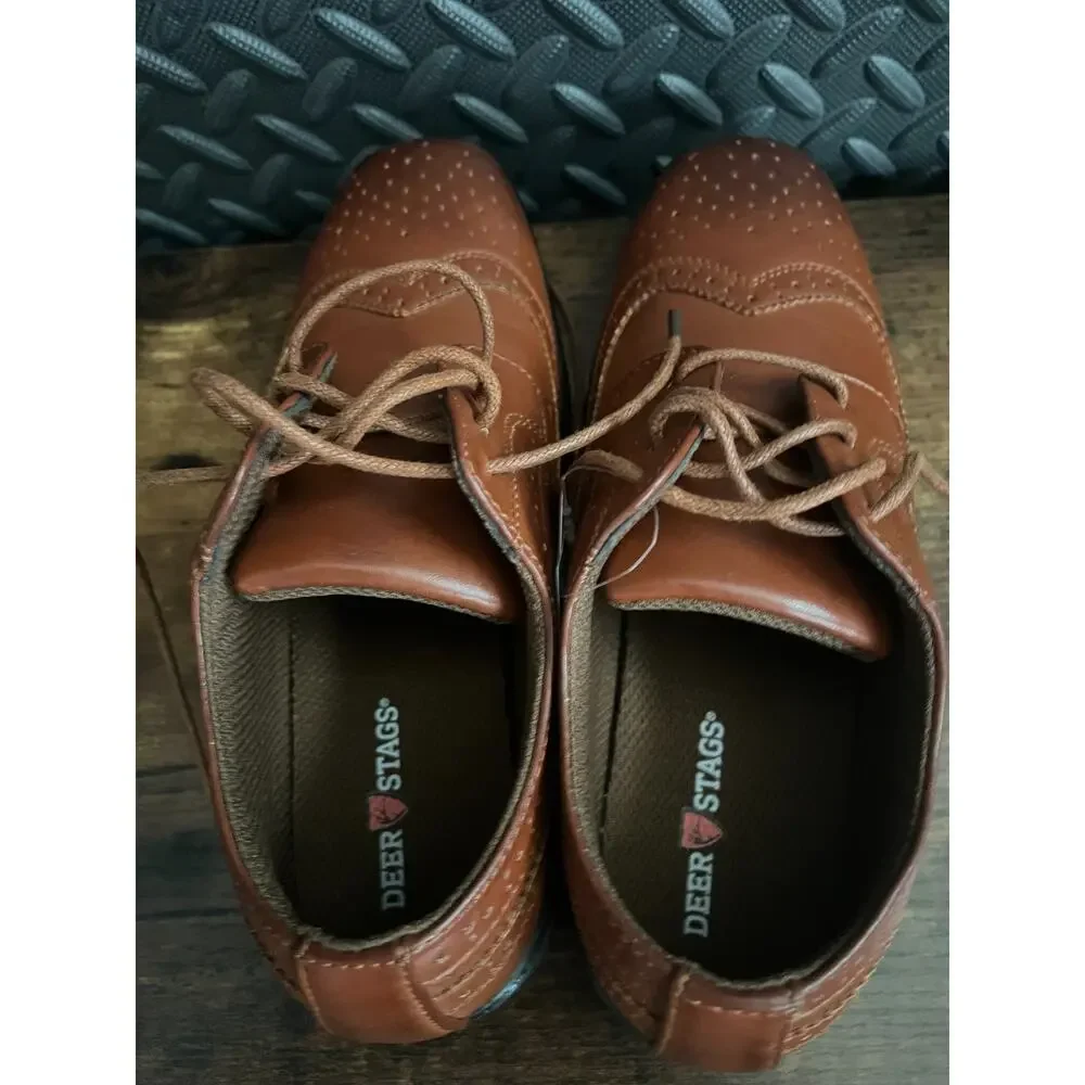 Deer Stags Ace Wingtip Brogue Oxford Brown Boy Kids Dress Shoes Size 5W New